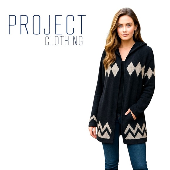 Project Women’s Open Front Cardigan With Hood. Navy, Off-White. XS - Picture 11 of 12